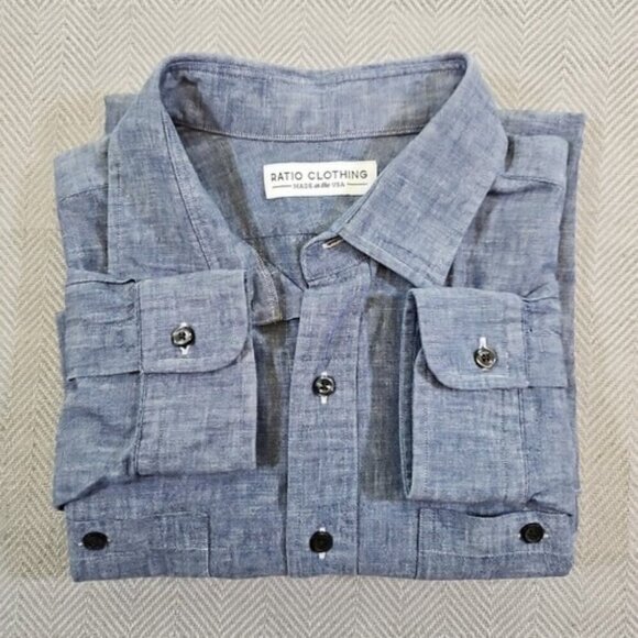 Ratio Clothing Button Up Shirt Men's XL Light Blue Long Sleeve Made In USA - Picture 15 of 15